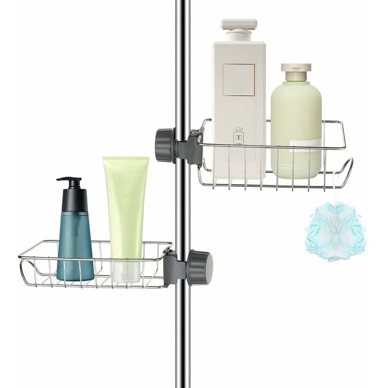 foto del prodotto alovez 2x mensola doccia senza foratura acciaio inox, mensola bagno telescopica acciaio inox, mensola doccia, porta sapone asta doccia, porta