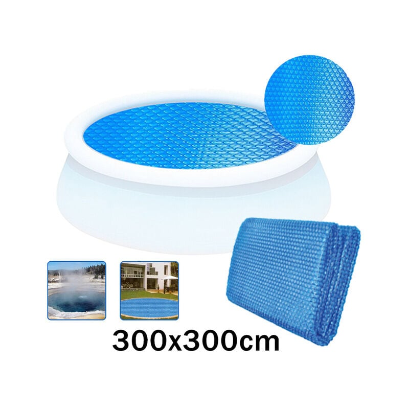 foto del prodotto copertura per piscina rotonda a bolle blu da 300 cm