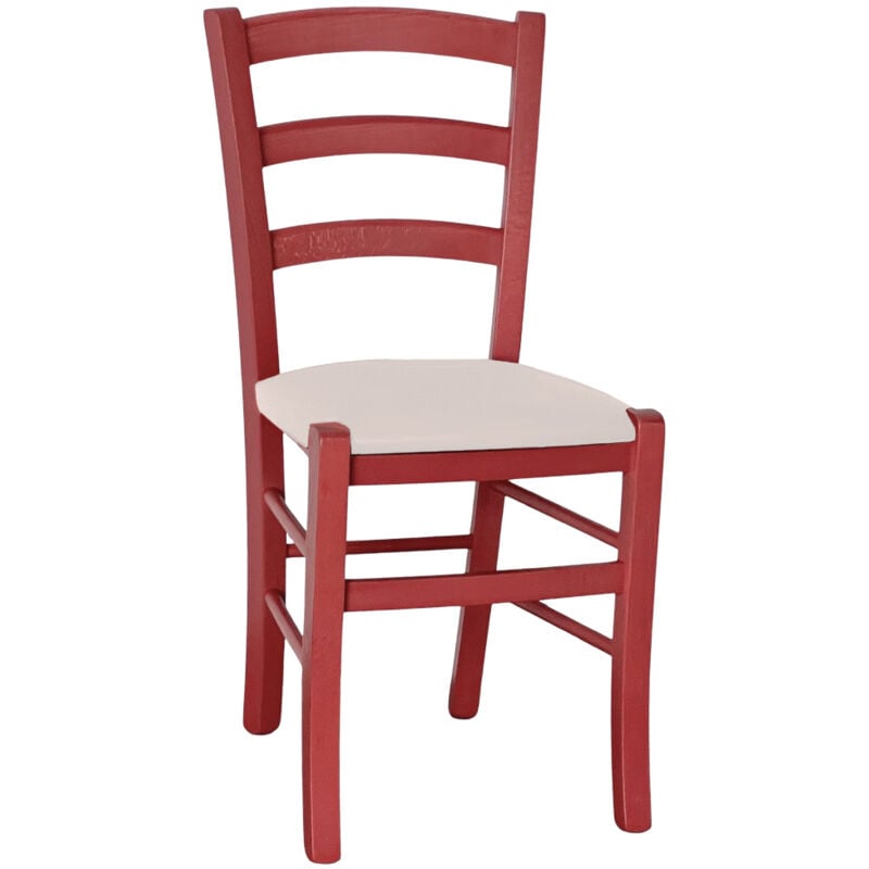 foto del prodotto sedia legno venezia rossa con seduta similpelle beige