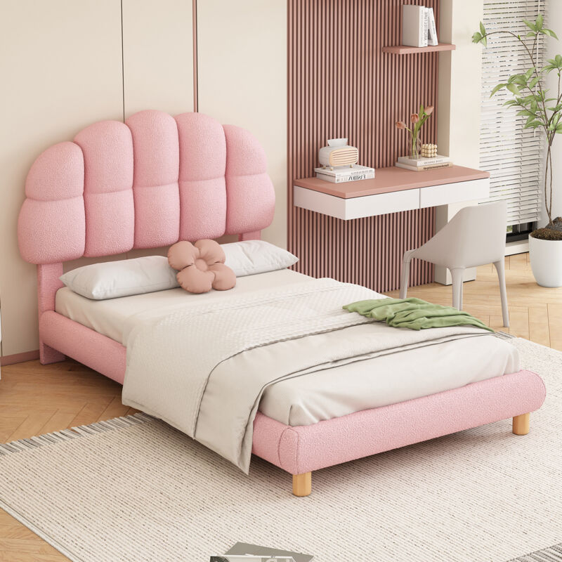 foto del prodotto letti singoli per bambini 90x200 cm, rete a doghe, velluto, senza materasso, rosa