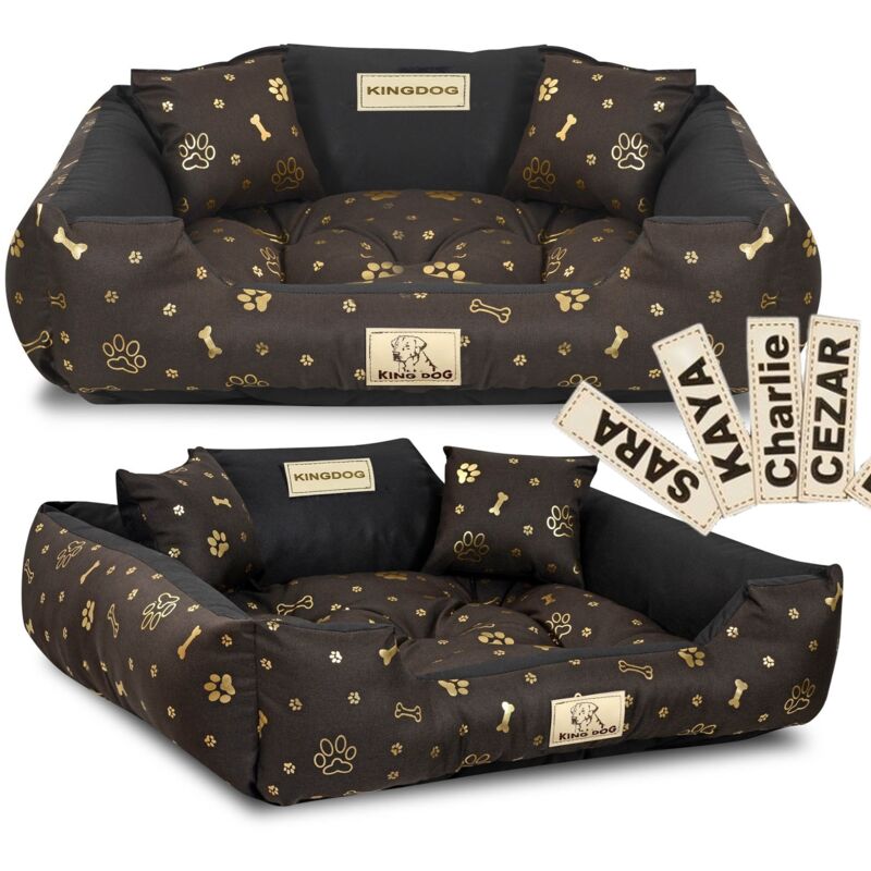 foto del prodotto letto per cani box kingdog 100x75 cm personalizzato ossa oro impermeabile