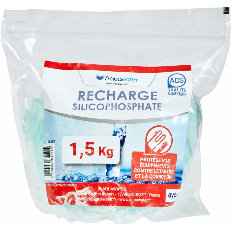 foto del prodotto aquawater 106668 ricarica anti tartaro 1,5 kg cristalli di siloicofosfato anti corrosione anti tartaro tutta la porta del filtro standard