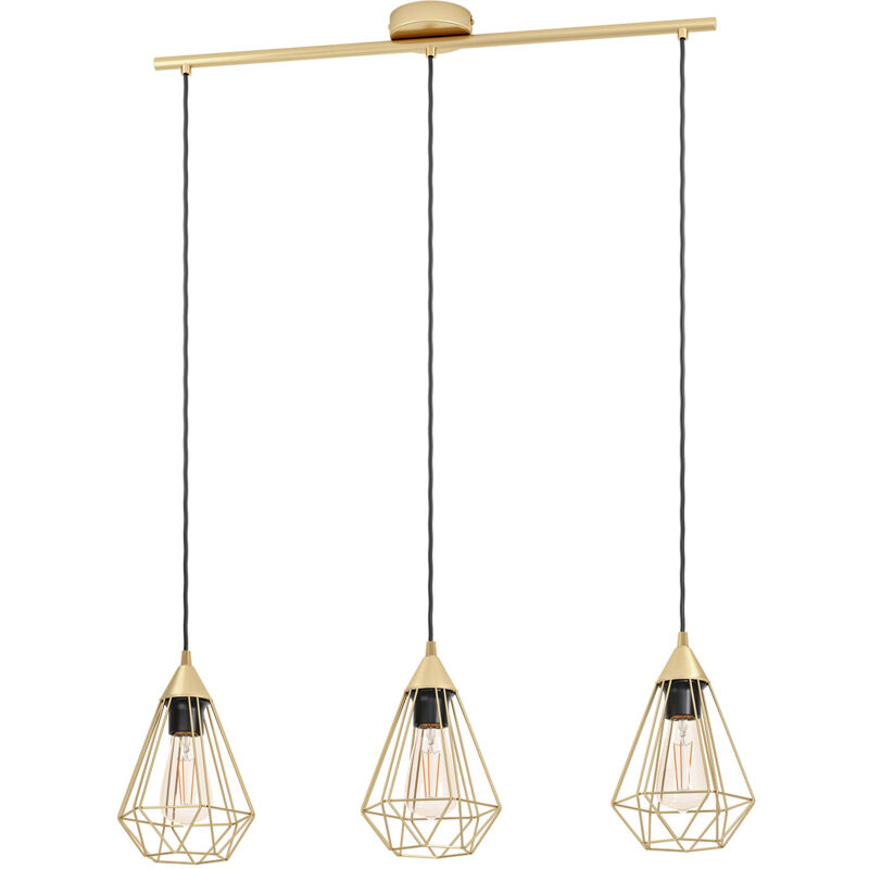 foto del prodotto eglo lampadario vintage tarbes acciaio ottone spazzolato 3 luci e27
