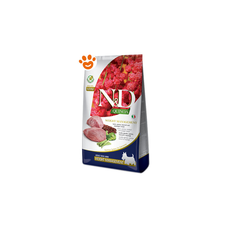 foto del prodotto dog n d quinoa weight management adult mini agnello dog n d quinoa weight management adult mini agnello sacco da 800 gr farmina