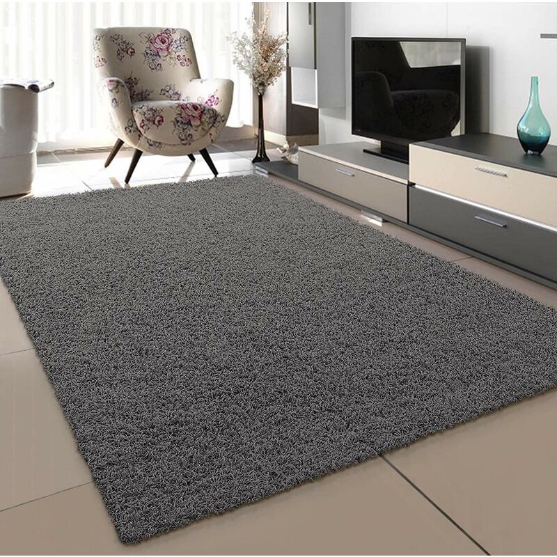 foto del prodotto sanat tappeto per soggiorno grigio, a pelo lungo, stile moderno, dimensioni 60 x 110 cm