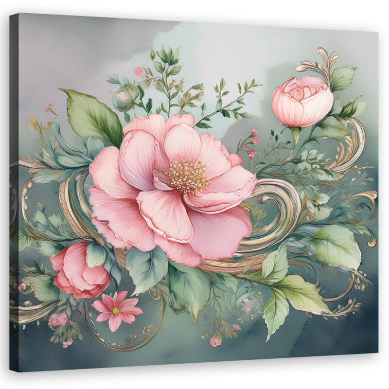 foto del prodotto quadro su tela, fiore rosa vintage 50x50
