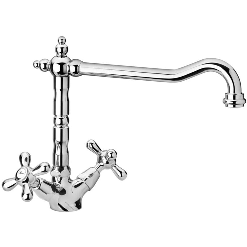 foto del prodotto paini france paini liberty 570 b rubinetto miscelatore monoforo cucina, lavello, cromato, bocca orientabile e maniglie a croce, design liberty,