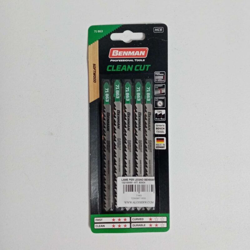 foto del prodotto lame attacco bosch da 110 132mm per seghetto alternativo per legno dentatura media blister da 5 lame benman