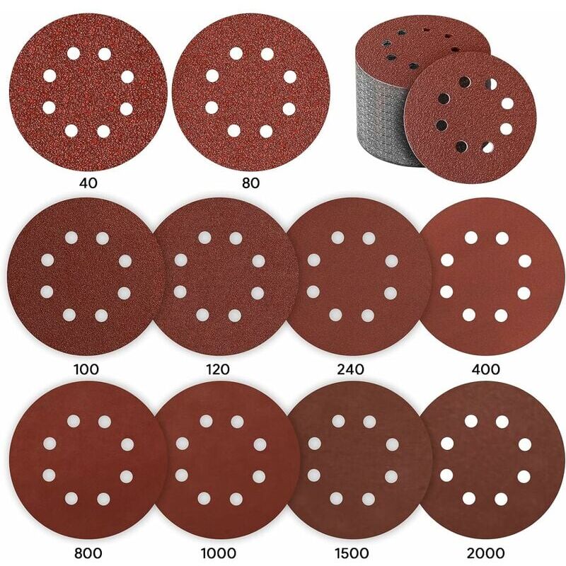 foto del prodotto disco abrasivo, 80 pezzi 125mm disco abrasivo carta vetrata disco abrasivo per levigatrice orbitale 10 p40 p80 p100 p120 p240 p400, 5 p800