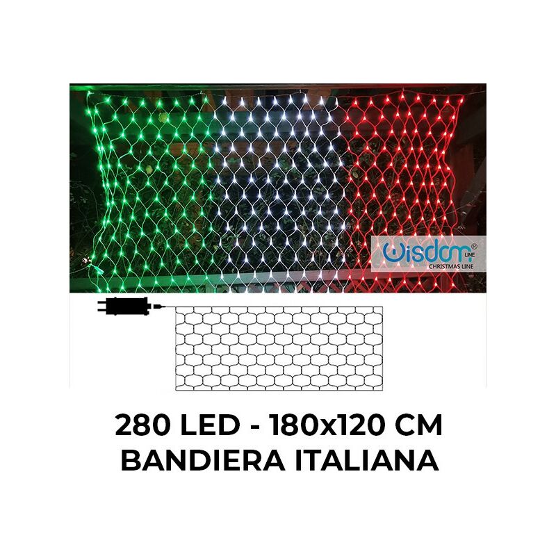 foto del prodotto wisdom tenda luminosa bandiera italiana da 280 led 1,8 metri tricolore