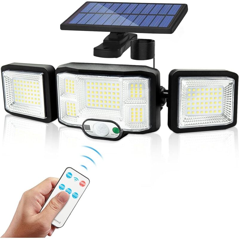 immagine 0 del prodotto gotrays lampada da parete solare per esterni a led, 3 teste, 192 led, sensore di movimento, lampada di sicurezza, illuminazione ip65, lampada