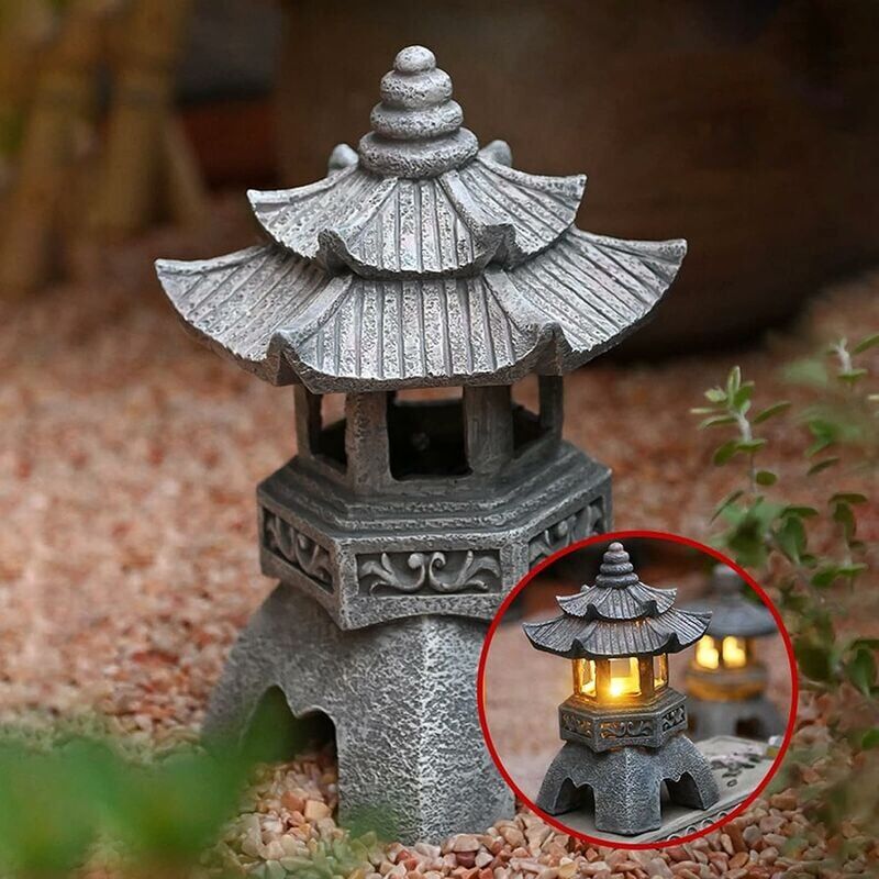 foto del prodotto lanterna solare pagoda statua decorazione da giardino decorazione da prato illumina pagoda vintage