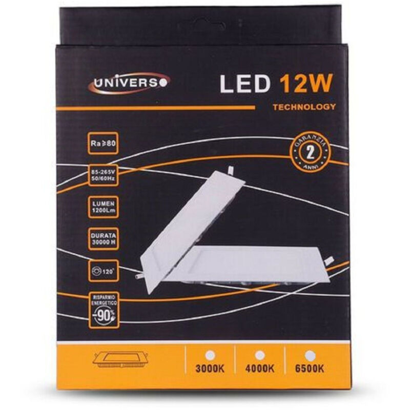 foto del prodotto trade shop traesio pannello led slim 12w incasso quadrato in pvc luce caldo freddo naturale p155aq bianco freddo 