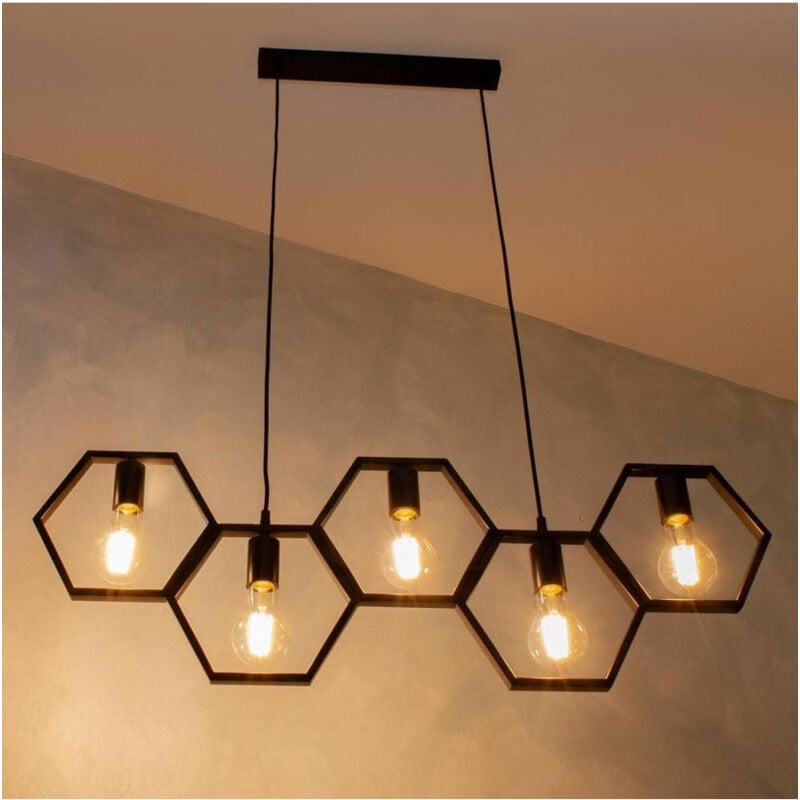 foto del prodotto trade shop traesio lampadario sospensione geometrico esagonale e27 industriale nero vintage lp 89n 