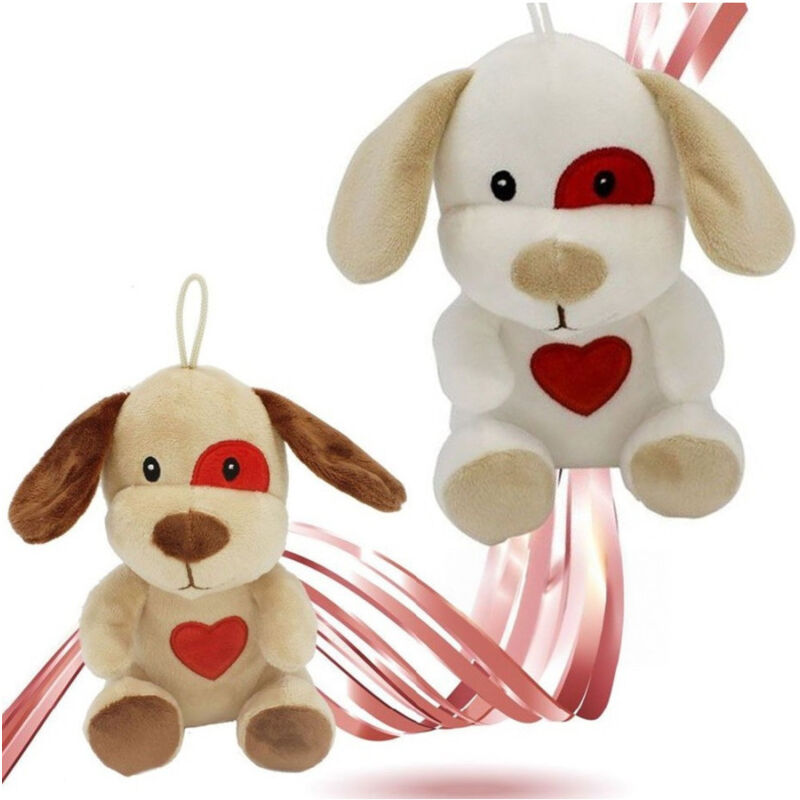 foto del prodotto trade shop traesio cane cagnolino peluche 16cm cuore stampato laccio san valentino col. ass. 95066 
