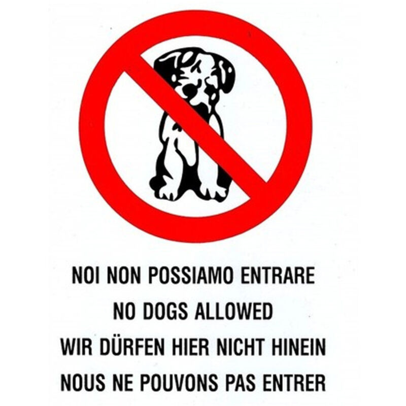 foto del prodotto trade shop traesio cartello adesivo metallo vietato ingresso ai cani indicazioni segnaletica targa 