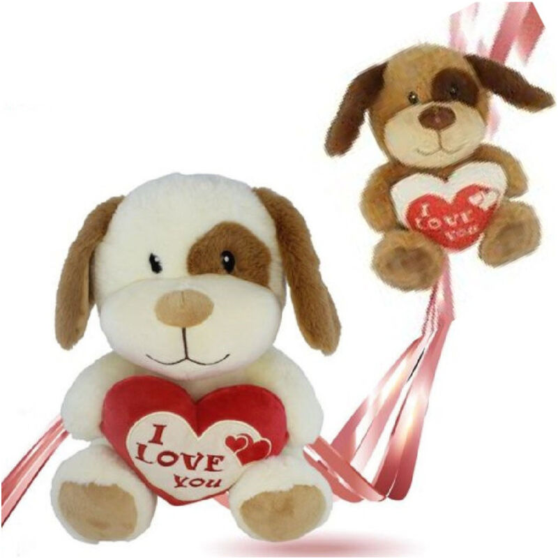 foto del prodotto trade shop traesio peluche cane con cuore scritta i love you 30cm idea regalo san valentino 93703 