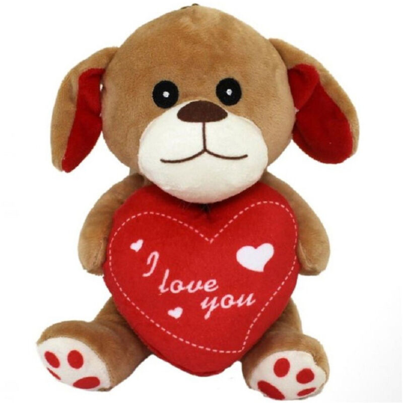 foto del prodotto trade shop traesio cane in peluche cagnolino con cuore i love you 17 cm regalo san valentino 68089 