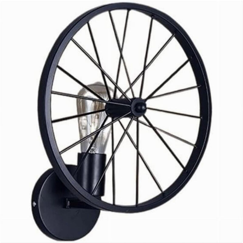 foto del prodotto trade shop traesio applique a parete stile vintage lampada forma di ruota bicicletta nero e27 aq62 
