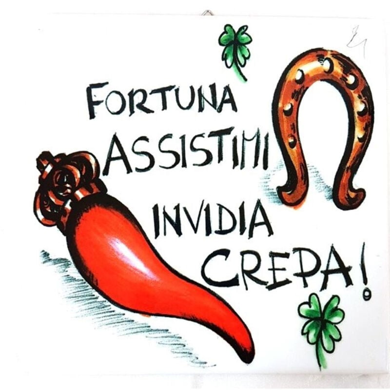 foto del prodotto quadretto piastrella decorativa porta fortuna ceramica fortuna assistimi trade shop traesio