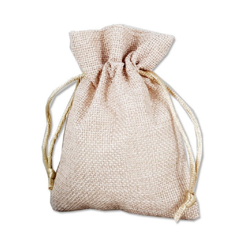 foto del prodotto trade shop traesio 12 x sacchetti stoffa porta confetti matrimonio nascita battesimo bomboniera beige