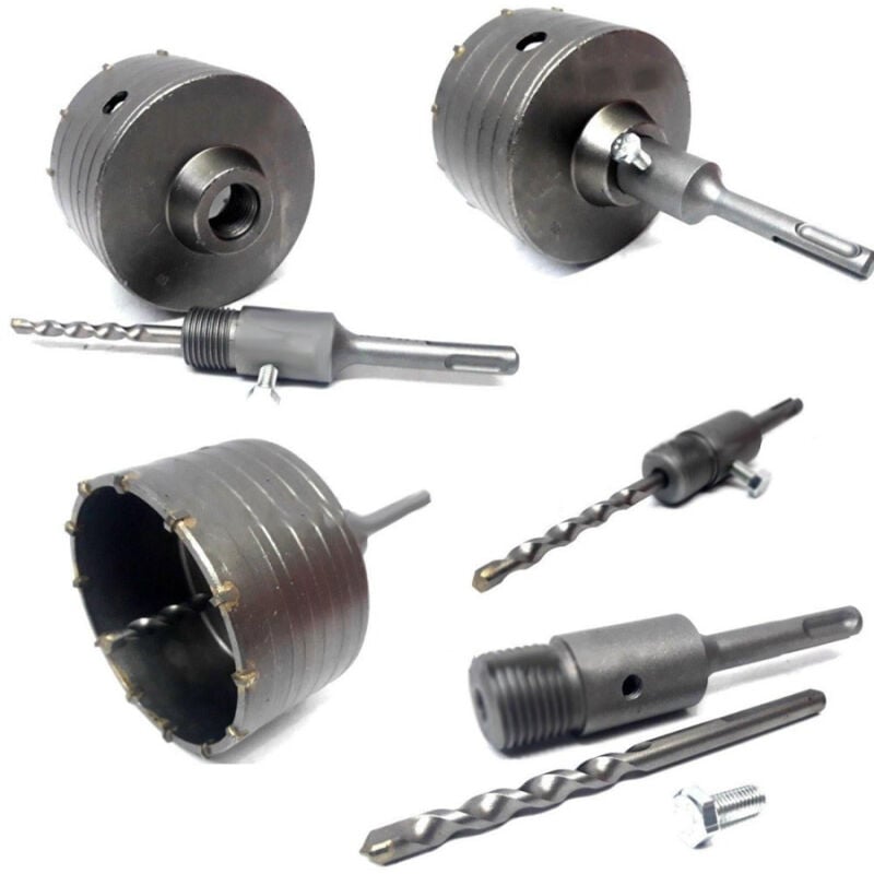 foto del prodotto trade shop traesio fresa carotatrice a tazza per muro da 30mm a 130mm asta da 11 cm sds plus 40 mm