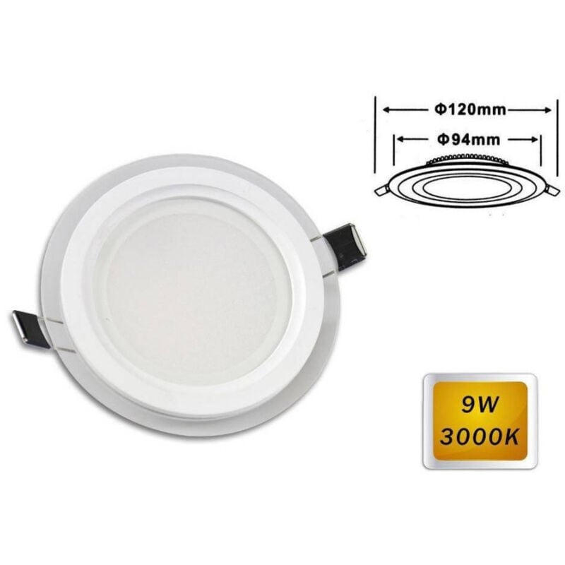 foto del prodotto trade shop traesio pannello led slim incasso bordo in vetro tondo 9w luce 6500k 3000k 4000k p 94et bianco caldo 
