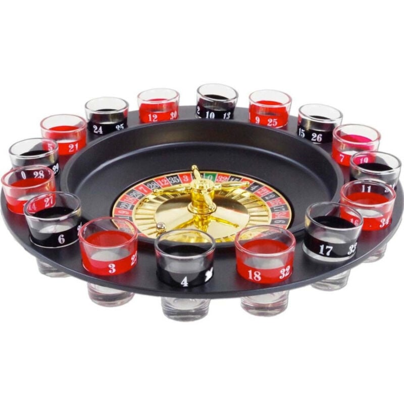 foto del prodotto trade shop traesio roulette alcolica gioco tavolo girevole gioco d azzardo liquore 16 bicchierini 