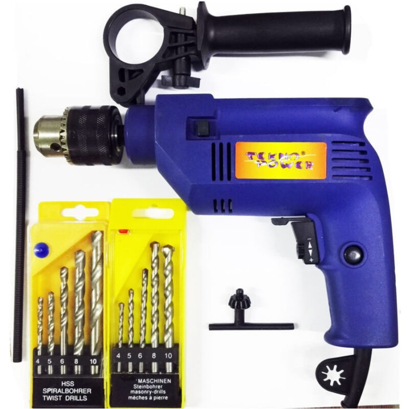foto del prodotto trade shop traesio trapano a percussione elettrico 500w incluso 2set di punte per metallo e cemento 
