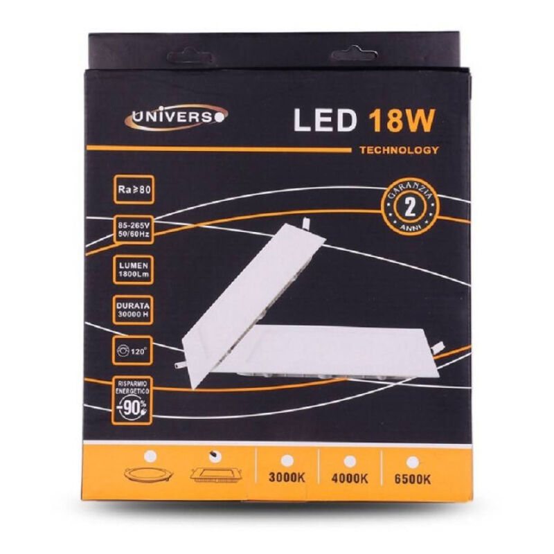 foto del prodotto trade shop traesio pannello led slim 18w incasso quadrato in pvc luce caldo freddo naturale p205aq bianco freddo 