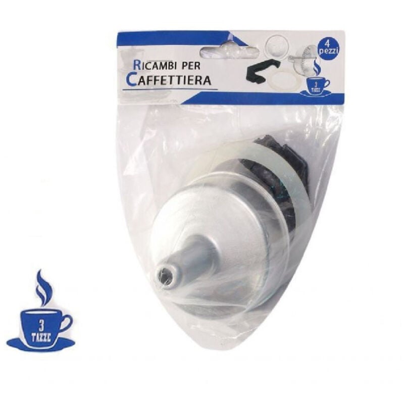 foto del prodotto trade shop traesio kit 4pz ricambi filtro guarnizione manico imbuto caffettiera moka misura 3 tazze 