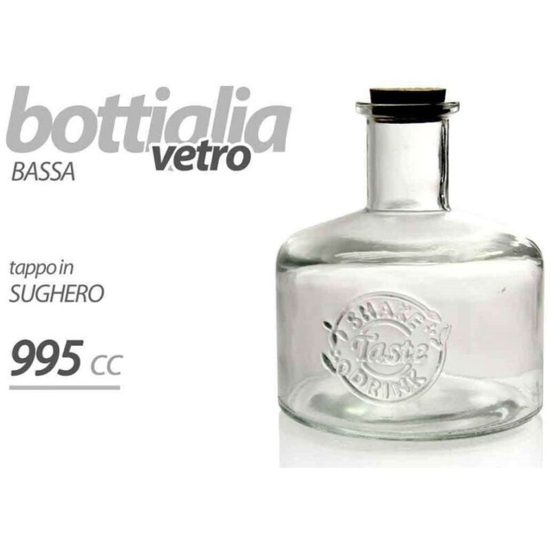 foto del prodotto trade shop traesio kaela bottiglia bottiglietta bassa vetro tappo sughero bomboniera 995cc decorata 728280 