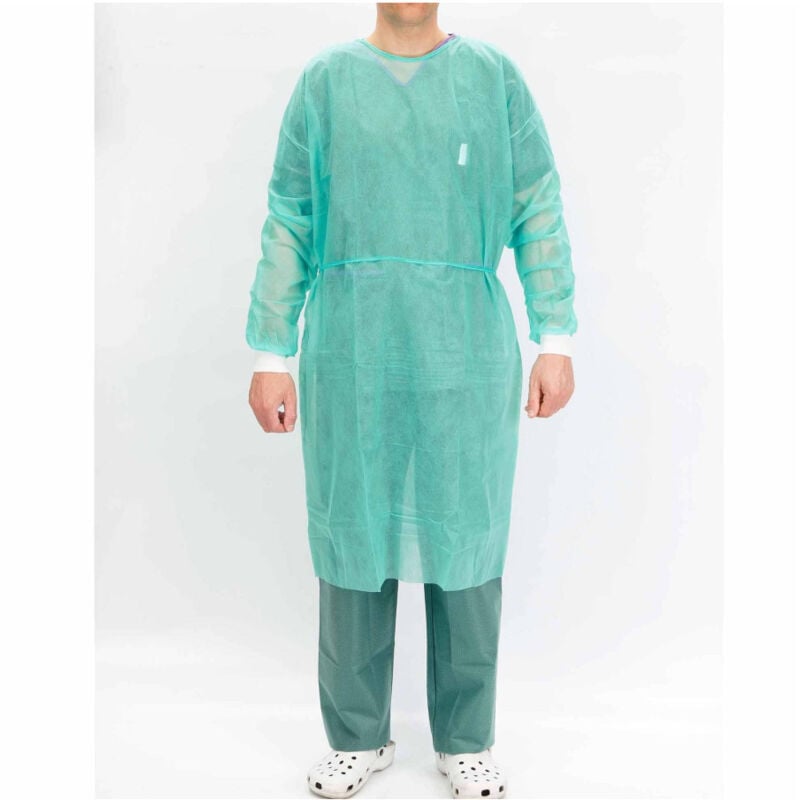 foto del prodotto trade shop traesio 10pz camice idrorepellente con polsini 115x137cm 28 30g 50u senza tasche 