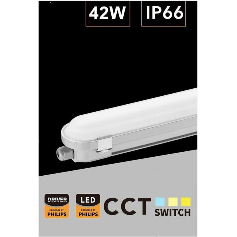 foto del prodotto trade shop traesio tubo led plafoniera lineare 150 cm 42watt ip66 cct 4000k 5000k 6500k yl18 150 3c 