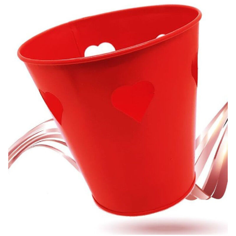 foto del prodotto trade shop traesio secchiello decorativo rosso in latta 14 cm cuori idea regalo san valentino 92294 
