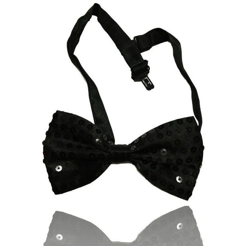 foto del prodotto trade shop traesio papillon paillettes nero teatro paillette raso cravattino farfallino cravatta 