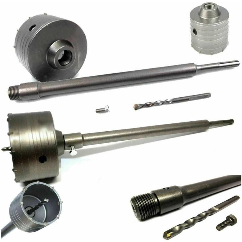 foto del prodotto trade shop traesio fresa a tazza carotatrice per muro pietra da 30 a 160mm asta da 60cm sds plus 150 mm 