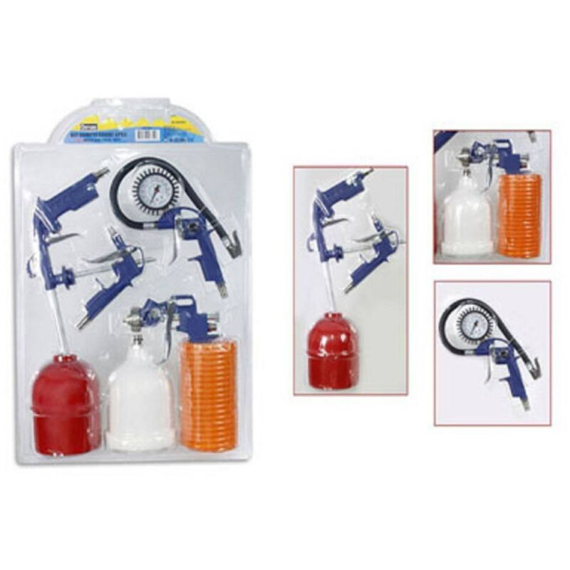 foto del prodotto trade shop traesio kit utensili aria per compressore 5 pezzi aerografo pistola tubo manometro 