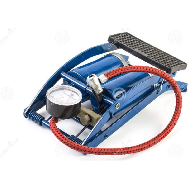 foto del prodotto trade shop traesio pompa gonfiatore a pedale doppio cilindro per pneumatici professionale 2 tubi 