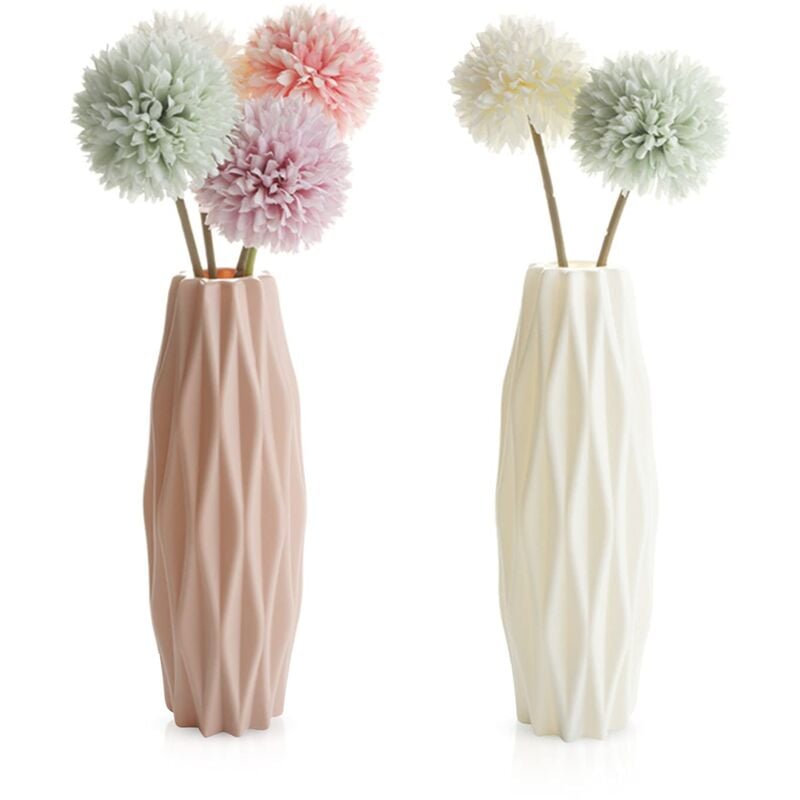 foto del prodotto vasi di plastica, decorazione per la casa, vaso per fiori in ceramica imitazione da 2 pezzi, vasi per fiori secchi nordici, vasi leggeri e facili da