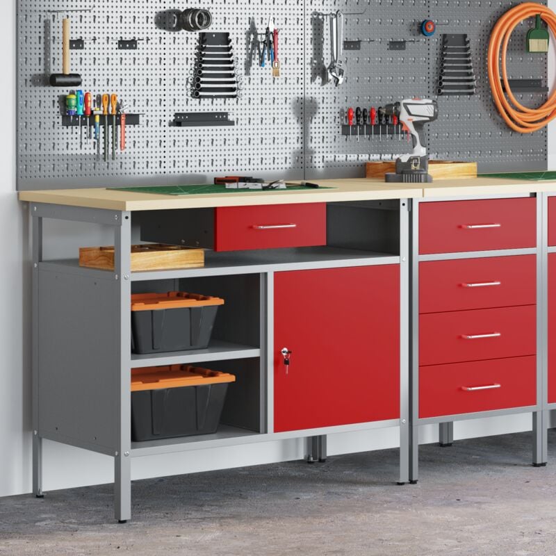 foto del prodotto vidaxl banco da lavoro con porta bloccabile rosso 100x55x85 cm acciaio