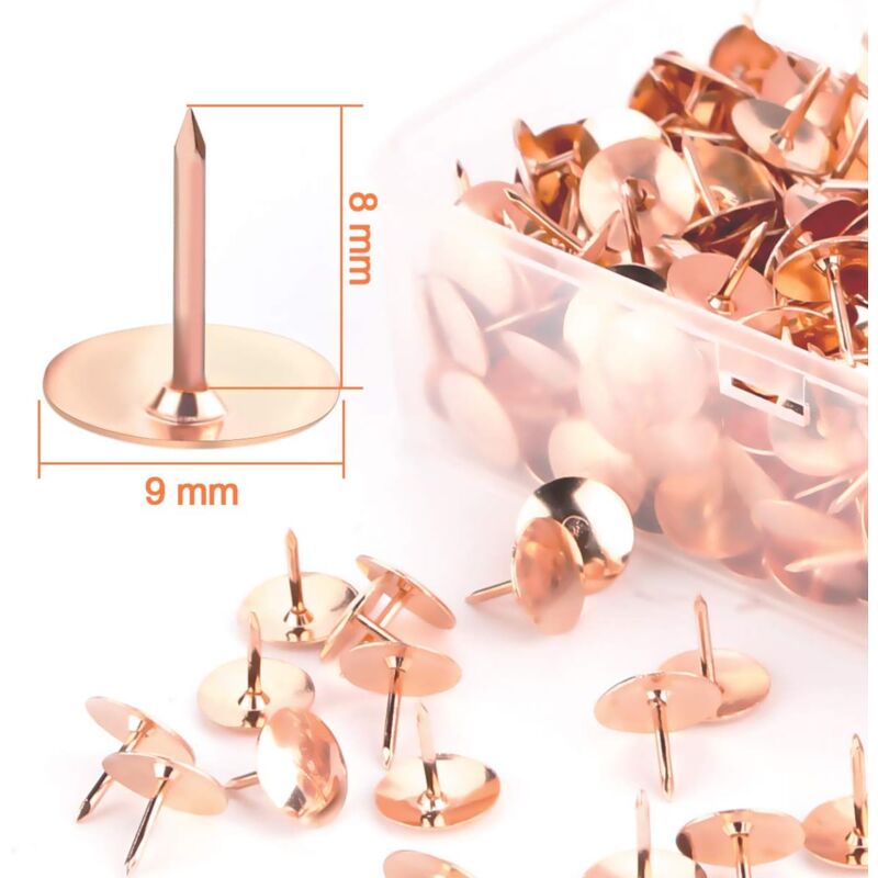 foto del prodotto puntine da disegno da 400 pezzi, puntine da disegno in oro rosa, puntine da ufficio rotonde in acciaio da 3 8 per bacheche di sughero oro rosa 