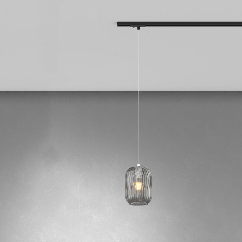 foto del prodotto lampadario contemporaneo tender metallo nero vetro fum 1 luce e27