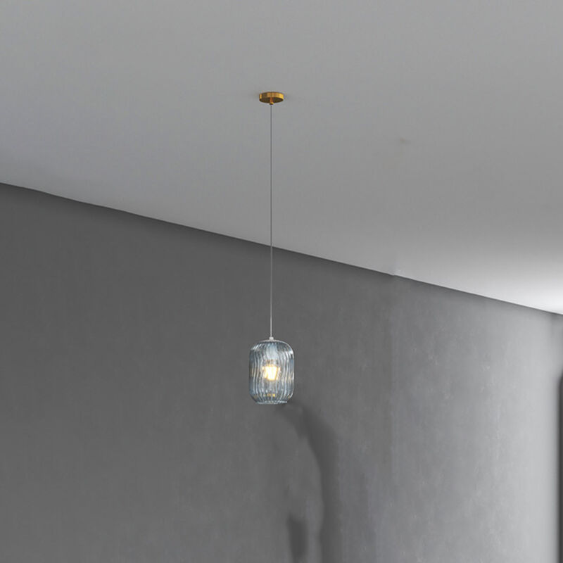 foto del prodotto top light lampadario contemporaneo tender metallo ottone vetro blu 1 luce e27