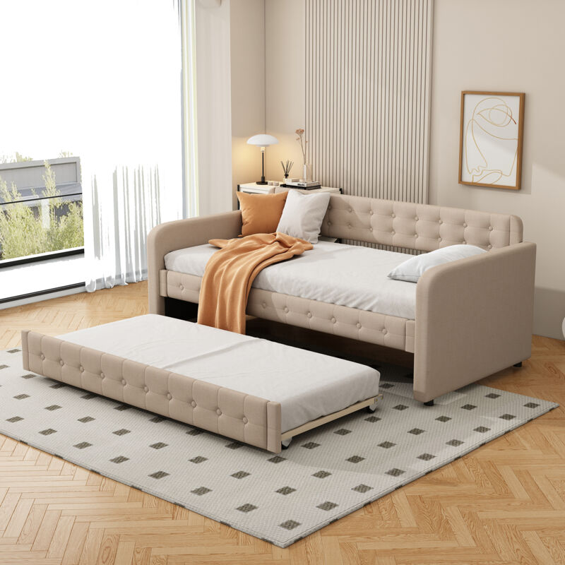 foto del prodotto letti estraibile 90x200 cm 90x190 cm divano letti, letti bambino adulto, mdf, senza materasso, beige scuro