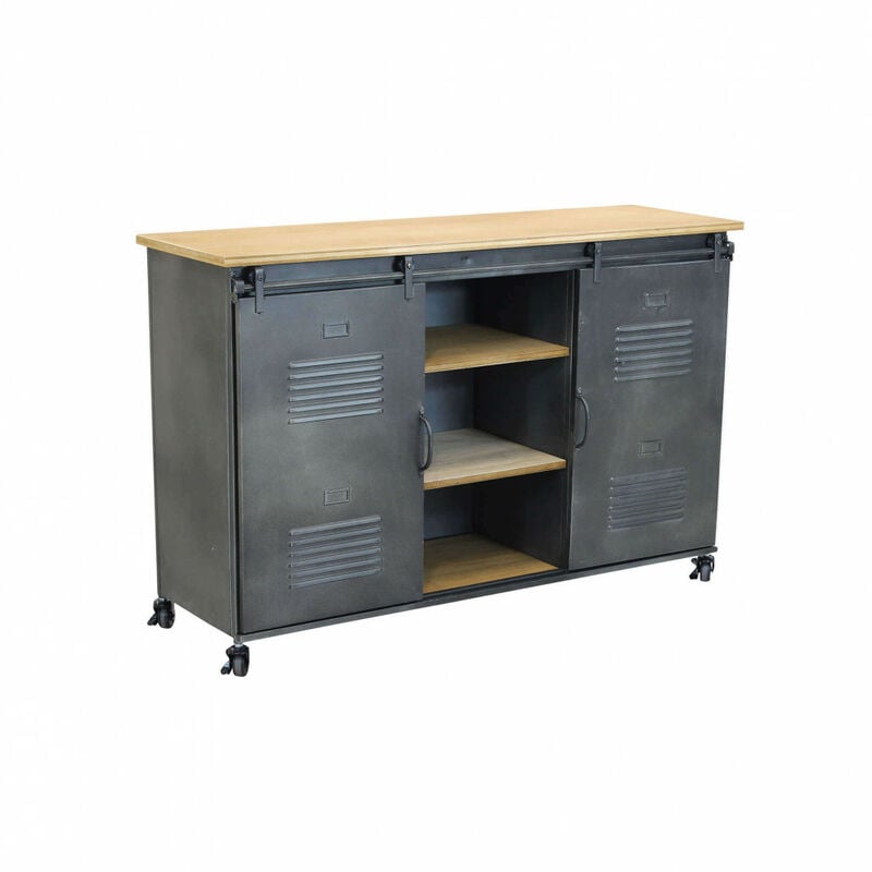 foto del prodotto madia per soggiorno industrial in acciaio,legno cm 116x40x77 rudolph