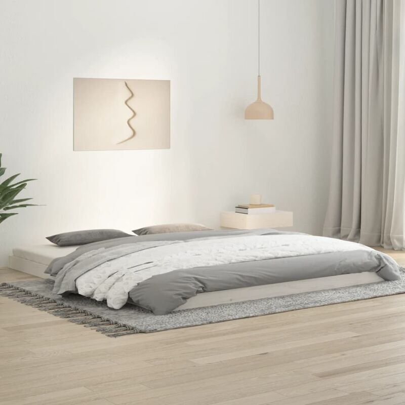 foto del prodotto letto matrimoniale moderno ,giroletto bianco 180x200 cm legno massello pino 6ft super king itd12844