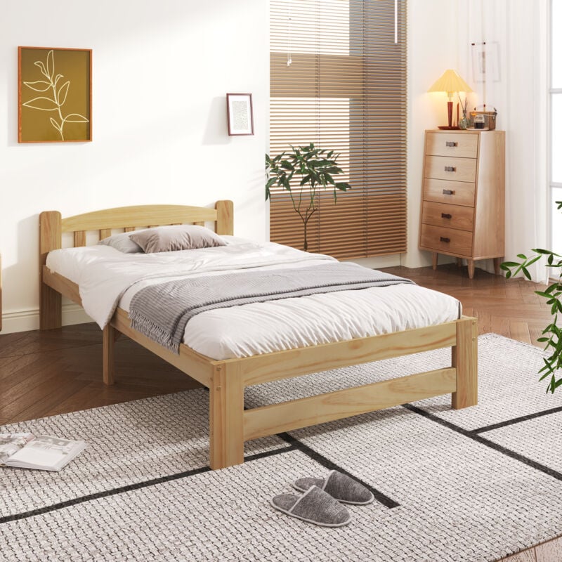 foto del prodotto letti singoli per adulti bambini 90x200 cm, rete a doghe, legno, senza materasso, naturale