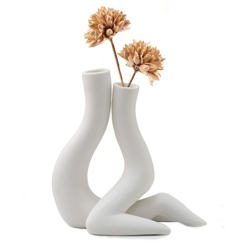 foto del prodotto vaso decorativo, vaso in ceramica bianca, vaso moderno per pampas, coppia di innamorati in ceramica