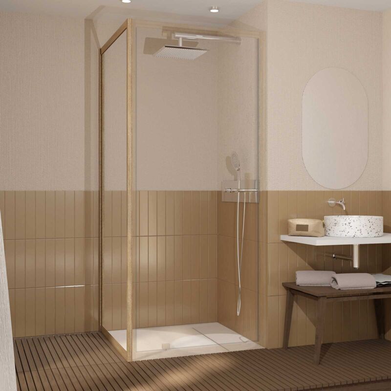 foto del prodotto aurlane parete laterale fissa 80x200 cm profili in alluminio legno vetro temperato 6mm wood crush